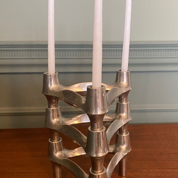 Set of 3 BMF Nagel 1970s Modular Chrome Silver Candleholders