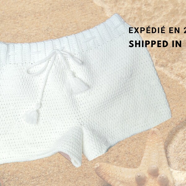 White crochet beach shorts