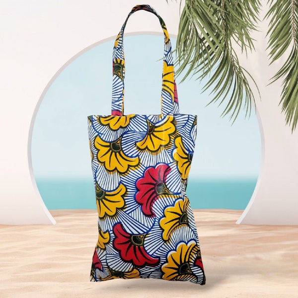 Sacs cabas en toile à fleurs de mariage en wax • tote bag bandoulière réutilisable avec poche intérieure • sac tote bag • afro tote bag