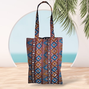 WAX BAG, reversible mixed tote bag with inside pocket, African bag in colorful bogolan fabric - beach bag, gift for the teacher