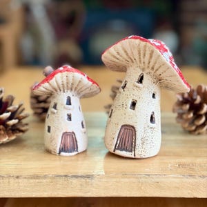 Ceramic Mushroom LED Light – Red Roof Fairy House Ornament