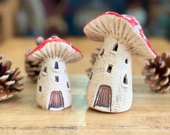 Ceramic Mushroom LED Light – Red Roof Fairy House Ornament