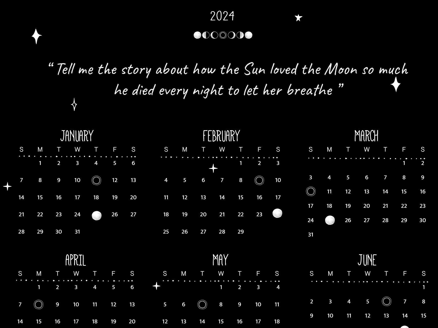 Full Moon Calendar 2024 Etsy Australia