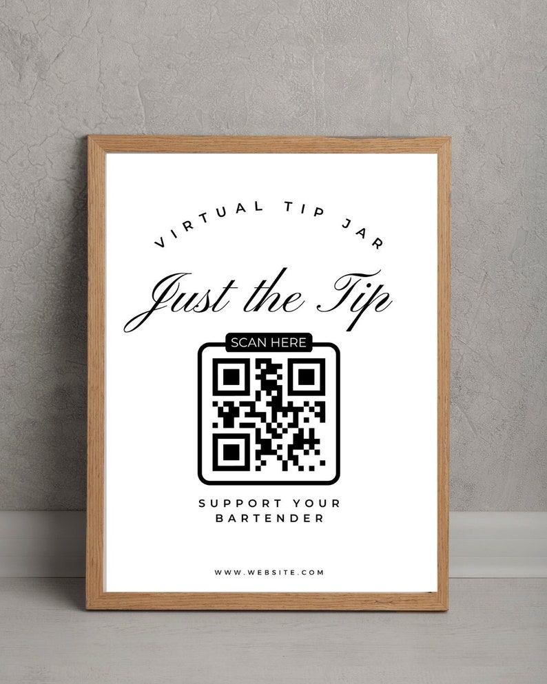 Virtual Tip Jar Sign Template, Bartender QR Code Sign (digital Download ...