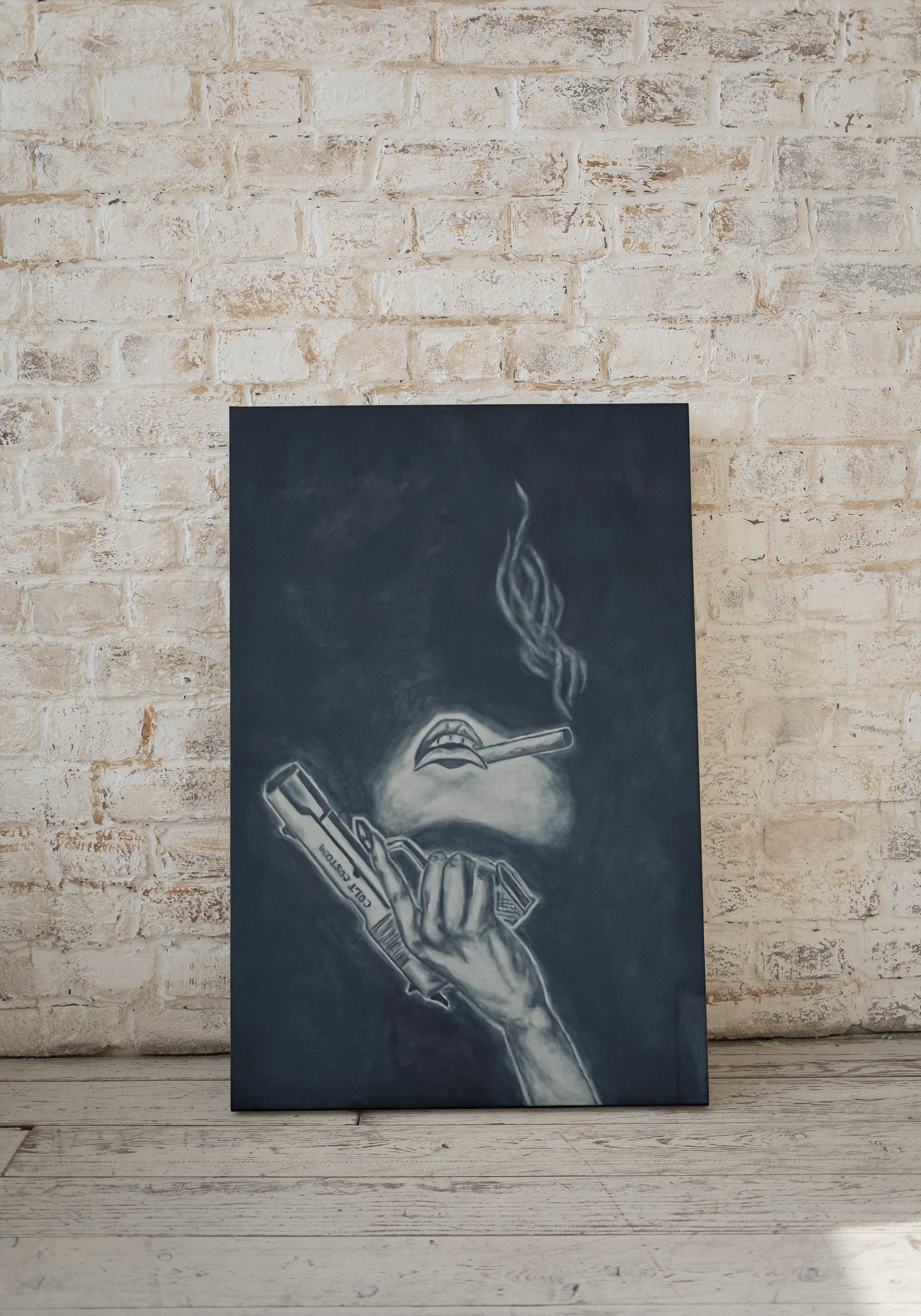 Edgy Femme Fatale Charcoal Art Print – High-contrast Black and White ...
