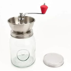 32oz Manual Coffee Grinder with Adjustable Settings Stainless Steel, Ceramic Burr, Glass Jar, Lid for Fresh Home Brewing. Coffee Lover Gift