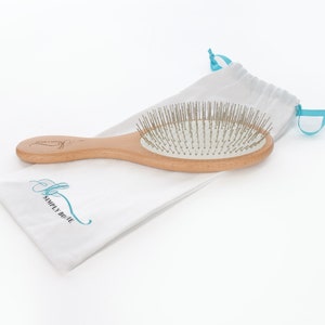 Salon quality Beech Wood Hair Brush Metal Pins Professional Detangler Scalp Massage Brush for Smooth Shiny Healthy Hair. Wet or Dry Brush
