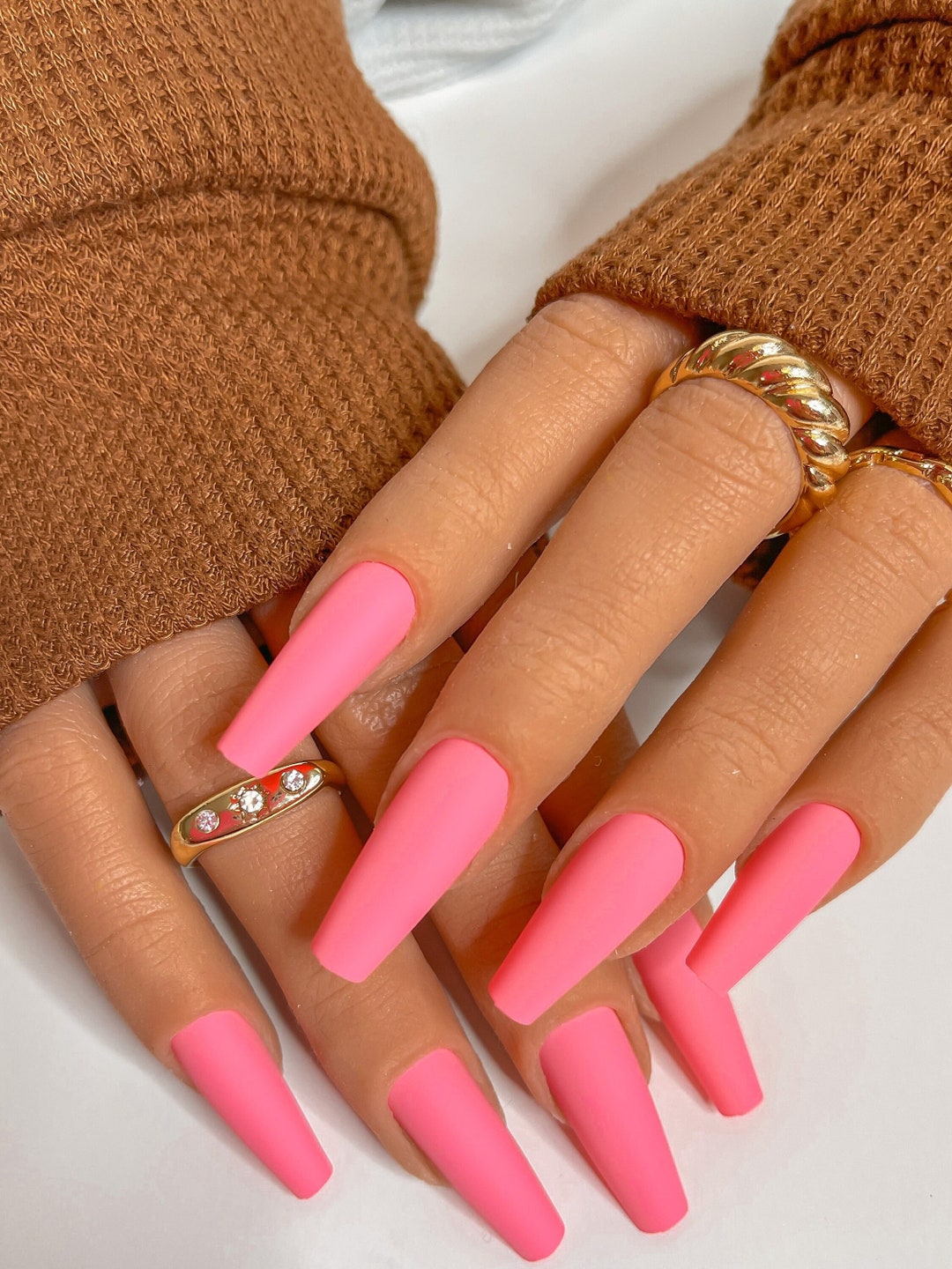 Bubble Gum Press on Nails Coffin Nails Pink Nails Press Etsy