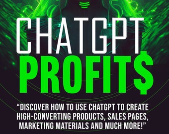 May include: A green and white graphic design with a woman's face in the center. The text "CHATGPT PROFITS" is in large, bold letters. The text "UNLOCK YOUR INCOME POTENTIAL WITH CHATGPT-3" is at the top of the image. The text "DISCOVER HOW TO USE CHATGPT TO CREATE HIGH-CONVERTING PRODUCTS, SALES PAGES, MARKETING MATERIALS AND MUCH MORE!" is at the bottom of the image.