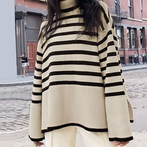 Striped Pullover Sweater, Aesthetic Oversized Sweater, Cozy Knit Sweater, Women Knitted Sweater, Loose Sweater, Women's Pullover