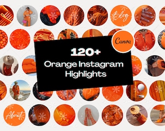 Orange Highlight Covers, Orange Instagram highlight icons, Instagram Story Covers, Canva Editable