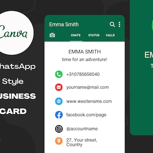 Visitekaartje WhatsApp-sjabloon, WhatsApp-stijl, bewerkbaar in Canva