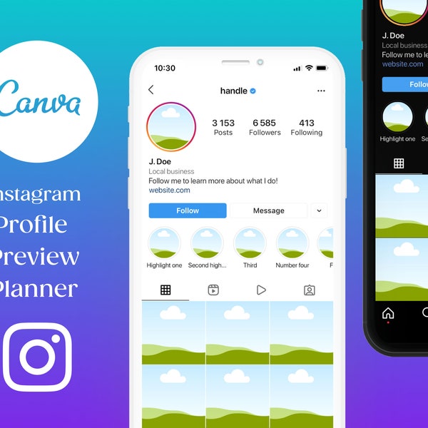 Instagram Mockup Template, Profile Branding Planner Iphone, Ig Feed Mockup, Instagram Mobile Mockup Editable in Canva