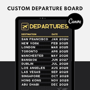 Airport Departure Board Template, Travel Poster, Pilot Gift, Aviation Gift, Airport Flight Board, Departures Gate Sign, Editable in  Canva