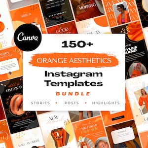 Oranje Instagram-sjablonen, Orange Stories Posts Highlights, Oranje zakelijke bundel