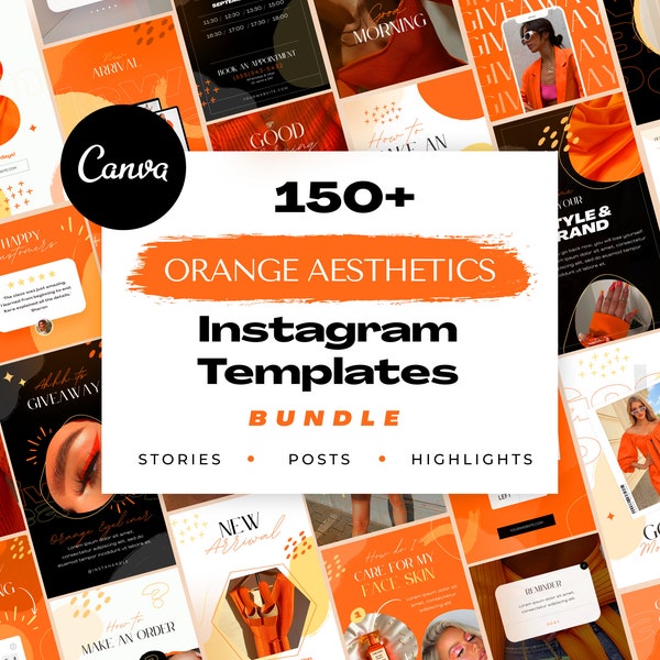 Orange Instagram Templates, Orange Stories Posts Highlights, Orange Business Bundle