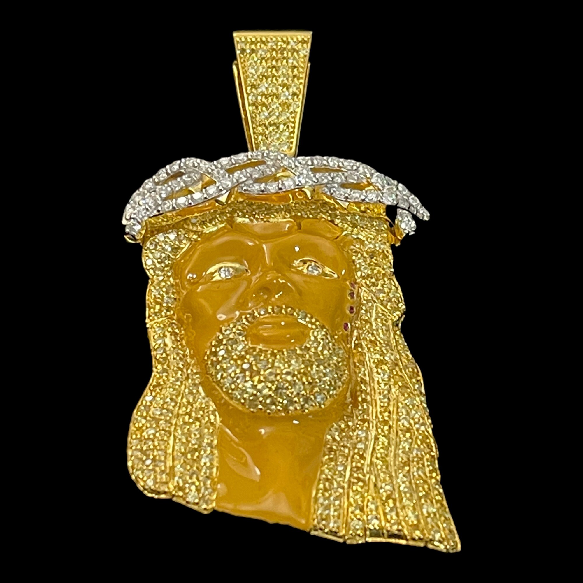 Brown Enamel Silver Jesus Piece Pendant - Kanye West Style With