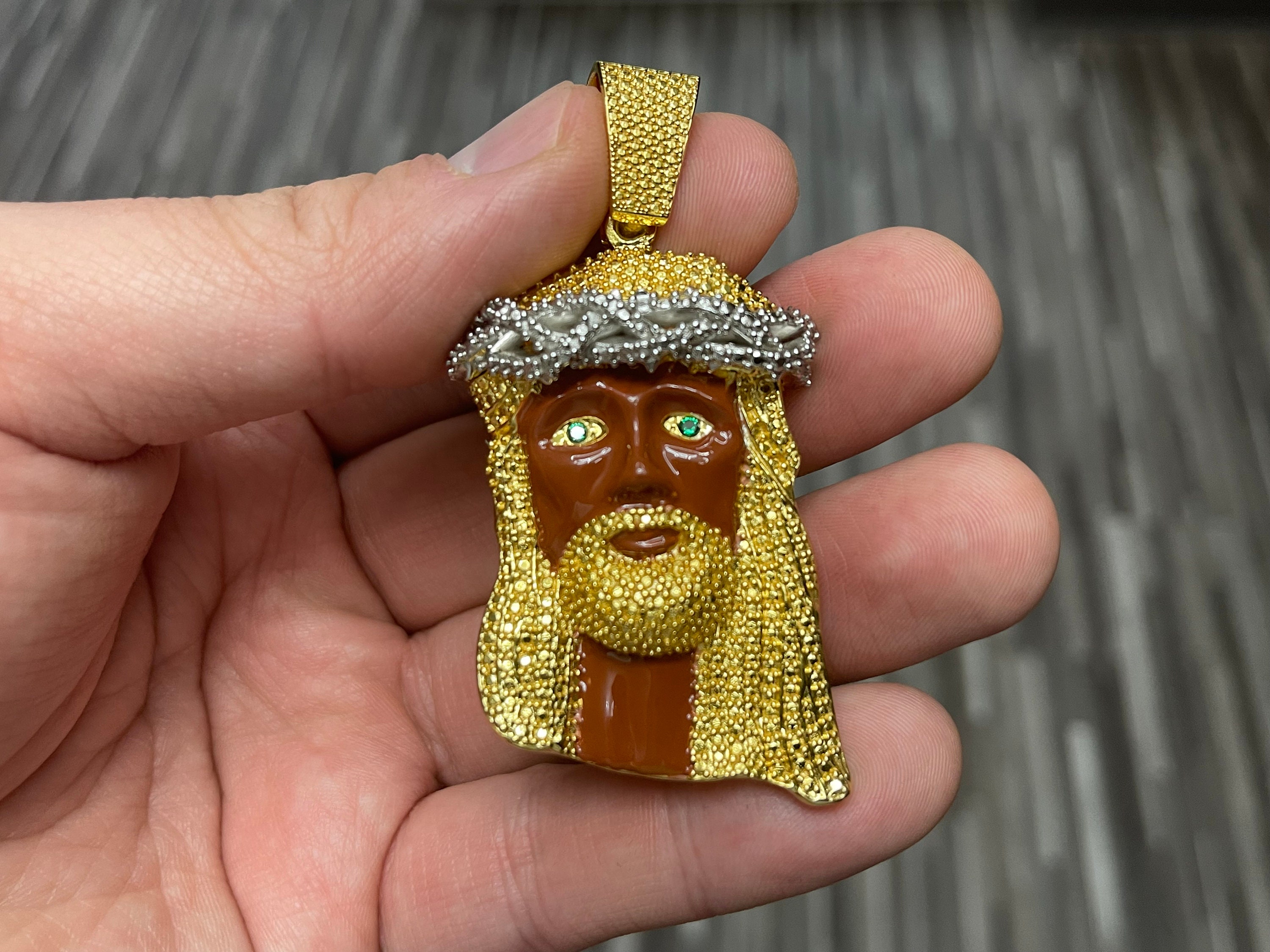 The Black Kanye Jesus Piece - Brown Enamel Jesus Piece Stoneless