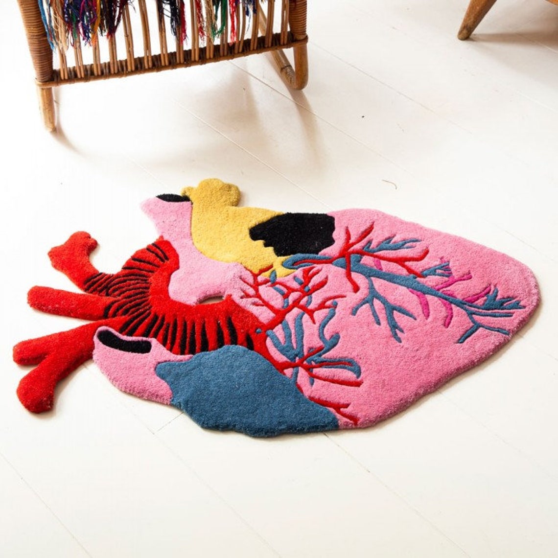 Psychedelic Heart Shape Rug Hand Tufted Designer Wool Tuft Rug Etsy