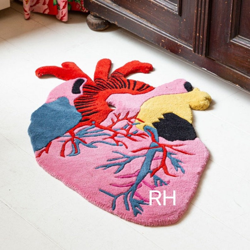 Psychedelic Heart Shape Rug Hand Tufted Designer Wool Tuft Rug Etsy