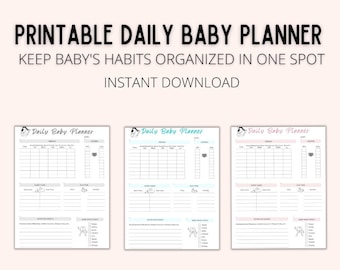 Afdrukbare dagelijkse babyplanner, babytracker, nieuw moedercadeau, babylogboek, babyvoeding en luierlogboek, pasgeboren log