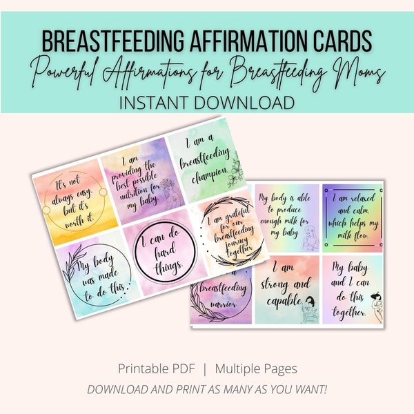 Powerful Affirmation Cards for Breastfeeding Moms, Breastfeeding Affirmations Digital Download, Printable Affirmation Cards, New Mom Gift