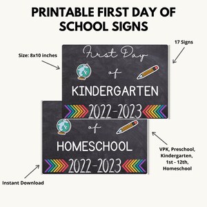 Erster Schultag druckbare Schilder, SOFORTIGER DOWNLOAD, druckbare Back to School Schilder, Homeschool, Erster Schultag 2022-2023