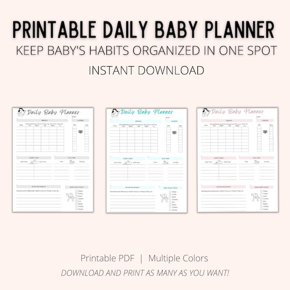 Printable Daily Baby Planner, Baby Tracker, New Mom Gift, Baby Log, Baby Feeding and Diaper Log, Newborn Log