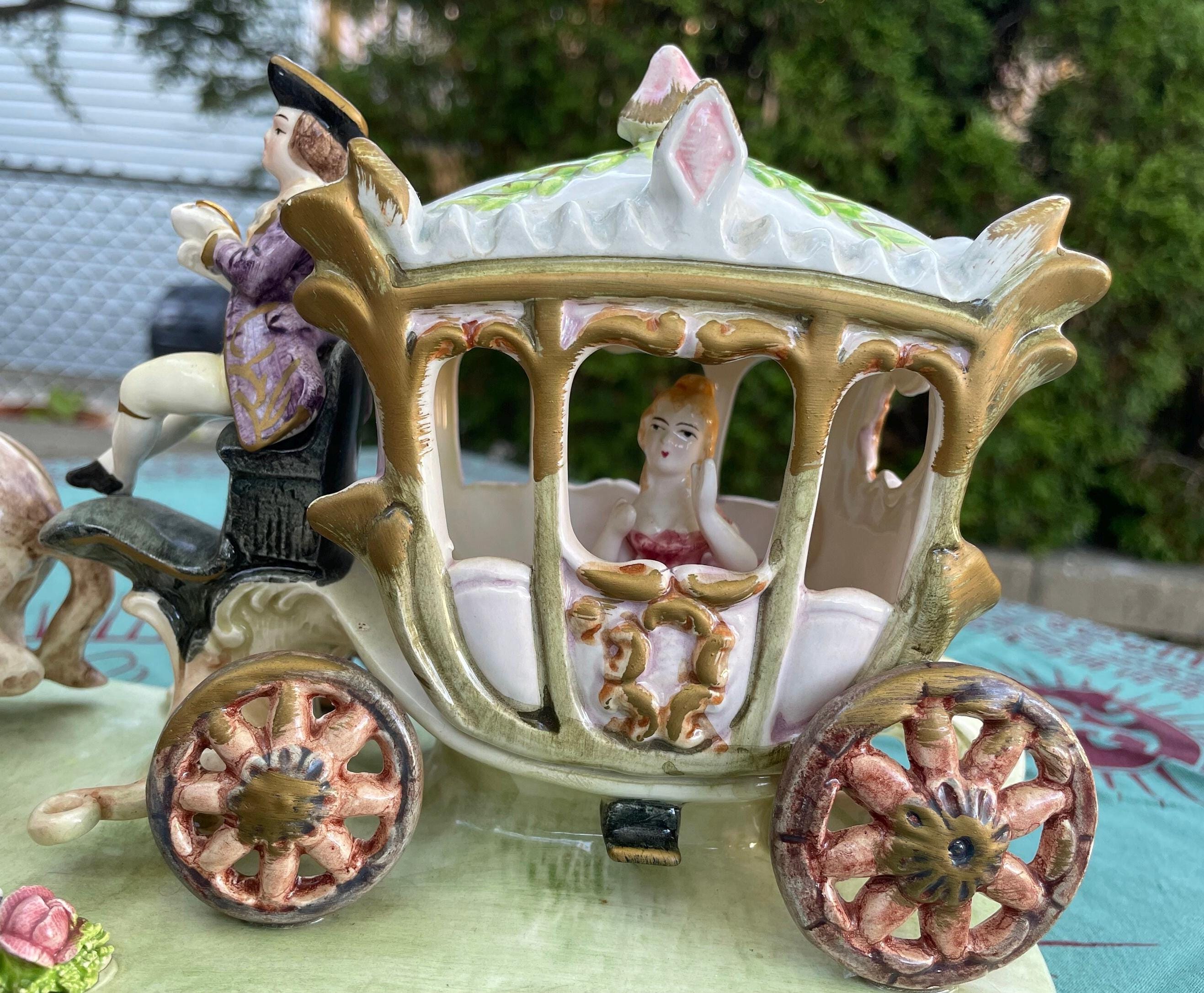 Porcelain Horse-drawn Carriage in the Style of Capodimonte Hand