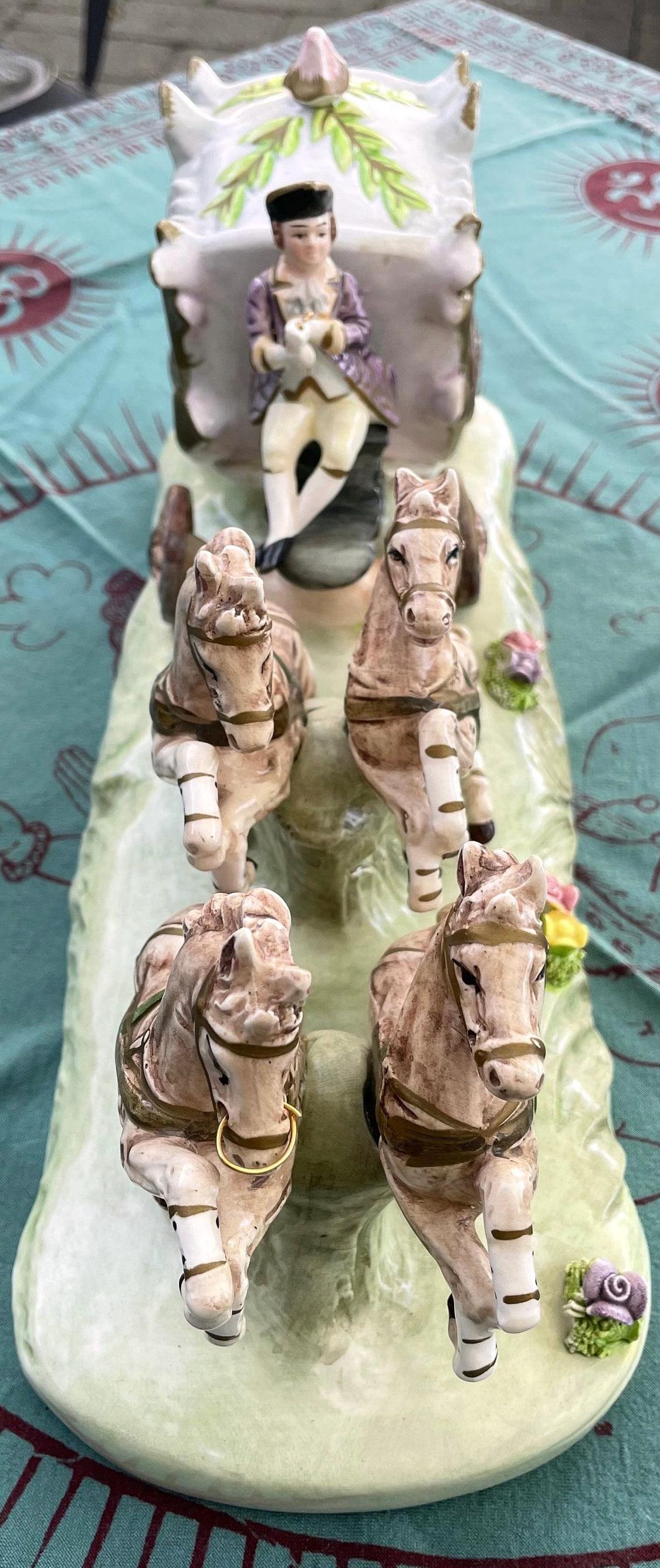 Porcelain Horse-drawn Carriage in the Style of Capodimonte Hand