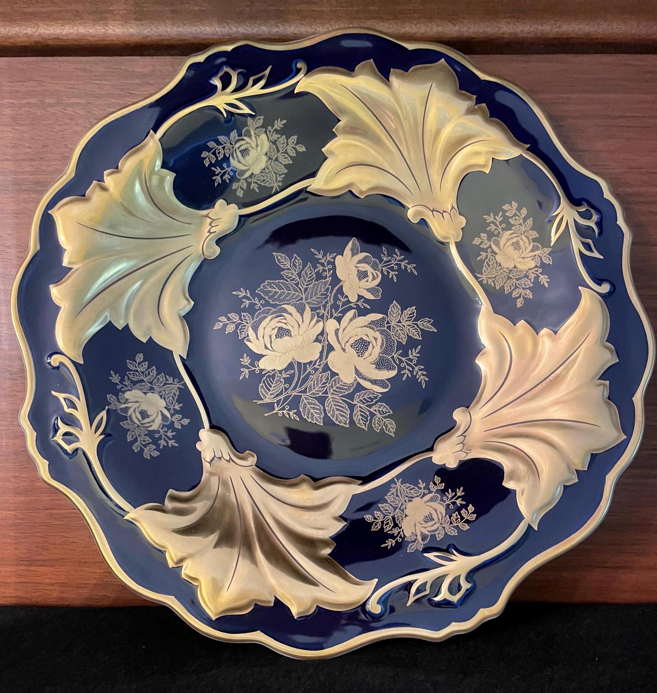 ワイマール　WEIMAR 金彩コバルトブルー フラワー　プレート4枚セット Weimar Porzellan - Etsy