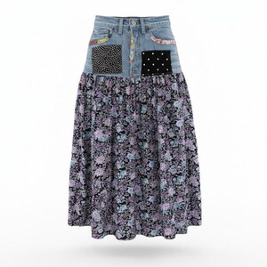 Falda vaquera Levi's 501 de patchwork hecha a mano, talla M, estilo vintage retro con cierre de botones.