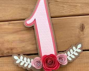 Cake Topper | Girls First Birthday Decorations, Simple Floral, Flower Birthday Cake Topper, Rustic and Elegant Decor, Floral Party Decor
