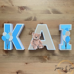 Letras 3D personalizadas | Chá de bebê ursinho de pelúcia Letras 3D personalizadas, ursinho de pelúcia, balões, decoração de chá de bebê menino ou menina, decoração de ursinho de pelúcia