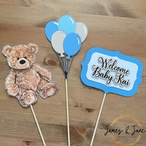 Custom Centerpiece Sticks | Set of 3 | Teddy Bear Baby Shower Decor, Teddy Bear, Balloon Centerpieces, Personalized Baby Shower Decorations