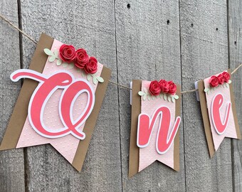 Ein Treppenhochstuhl Banner | Erster Geburtstag Dekor, 1. Geburtstagsbanner, Blumenparty Dekor, Blumenbanner, Mädchen-Geburtstagsbanner, Blumen-Geburtstag