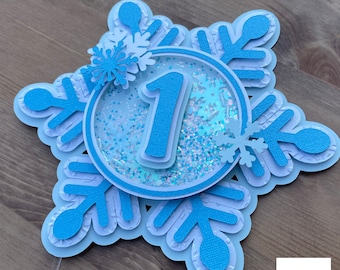 Snowflake Shaker Personalized Cake Topper | Winter ONEderland, Snowflake Birthday, Winter Wonderland Custom Birthday, Pink Blue Snowflakes