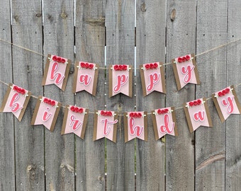Custom Happy Birthday Banner | Floral Party Decor, 1st Birthday Banner, Personalized Pennant Banner, Girl's Flower Birthday Decor, Roses