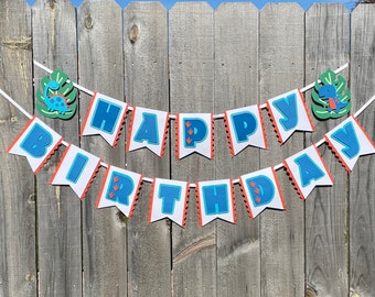 Happy Birthday Banner | Boy Dinosaur Birthday Party, Birthday Pennant Banner, Happy Birthday Banner, Blue Orange
