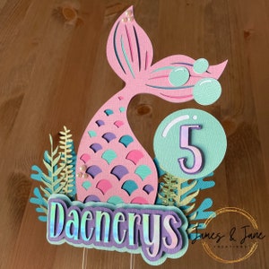 Custom Cake Topper | Mermaid Tail Birthday Cake Topper, Under the Sea Party, Birthday Cake Decor, Pink Purple Mermaid Scales Party Decor