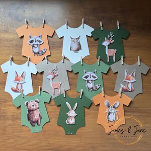 Banner Woodland babyshower romper | Bosdier babyshower, banner rompertje, banner dieren babyshower rompertje, decor vos babyshower