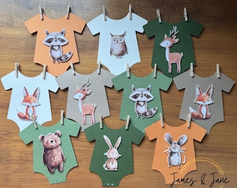 Woodland Baby Shower Onesie Banner | Woodland Animal Baby Shower, Onesie Banner, Animals Baby Shower Onesie Banner, Fox Baby Shower Decor