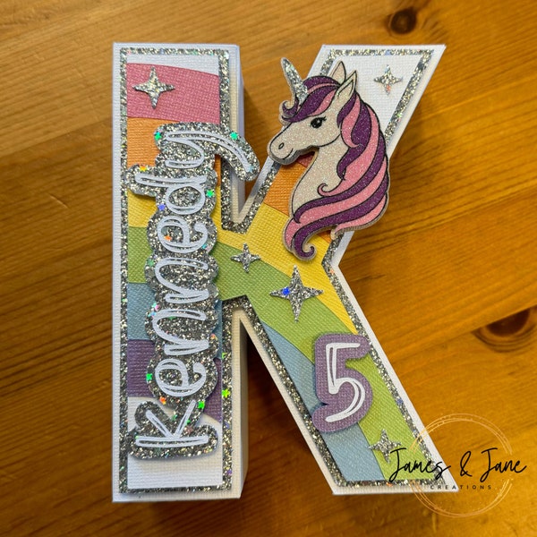 Rainbow Unicorn 3D Letters | Rainbow Unicorn Birthday Party, Magical Birthday, 3D Letter Decorations, Glitter, Sparkles, Shimmer, Room Decor