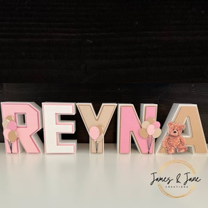 Letras 3D personalizadas / Baby Shower de osito de peluche Letras 3D personalizadas, osito de peluche, globos rosas, decoración de baby shower de niña, decoración de osito de peluche