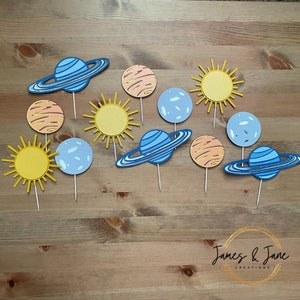Space Cupcake Toppers | Set of 12 | Outer Space Birthday, First Trip Around the Sun, Out of this World, Space Birthday Party Decor