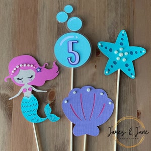 Mermaid Centerpiece Sticks | Personalized Mermaid Birthday Party Decorations, Custom Centerpiece Decor, Starfish, Clam Shell, Bubbles