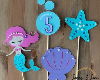 Mermaid Centerpiece Sticks | Personalized Mermaid Birthday Party Decorations, Custom Centerpiece Decor, Starfish, Clam Shell, Bubbles