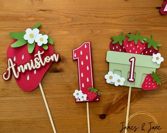 Strawberry Centerpiece Sticks | Personalized Berry Sweet, Berry First Birthday Centerpieces, Strawberry Birthday Theme, Berry Sweet Decor