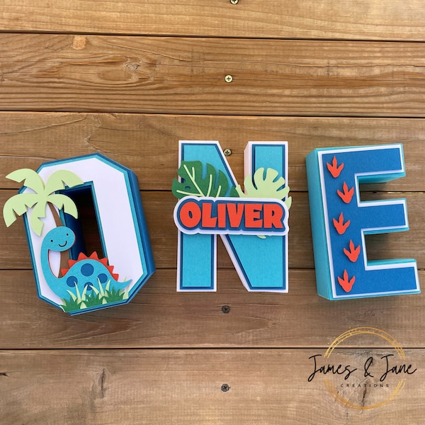 Lettres 3D personnalisées | Fête d'anniversaire dinosaure garçon, décoration d'anniversaire dinosaure garçon personnalisé, une lettre, fête d'anniversaire dinosaure bleu Orange