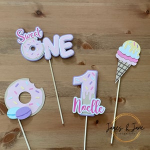 Sweet One, Two Sweet Centerpiece Sticks | Personalized Sweet One, Two Sweet, Donut Grow Up Birthday, Candy, Donuts, Sprinkles, Ice Cream